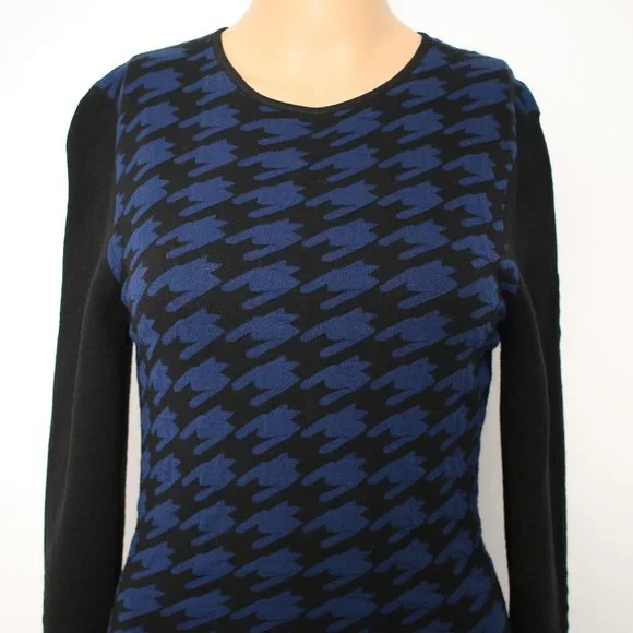 NEW Torn by Ronny Kobo Blue Black Long Sleeve Sweater Dress M - Picture 3 of 11